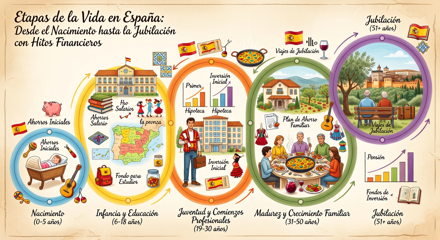 Familia española planificando su futuro financiero por etapas de vida